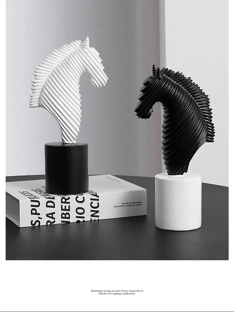 Abstract Striped Horse Head Mascot Animal Sculpture Desk Decoration Ornaments Resin Crafts Steed Statue Room Aesthetic Decor