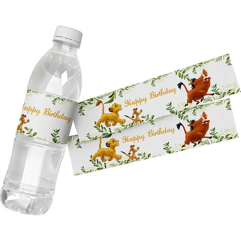 6Pcs Water Bottle Labels for Cartoon Lion King Birthday Party Supplies,Cartoon Lion Party Decorations Stickers