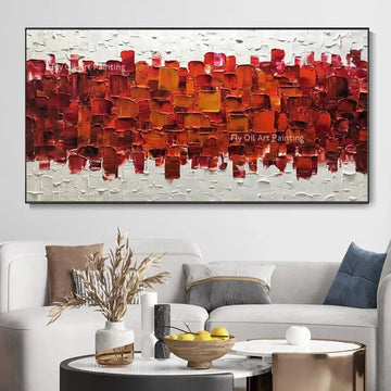 Special Design Red And White Block Knife Thick Oil Painting Handpainted Gray Red Canvas Wall Art For Home Decor As Gift For Love