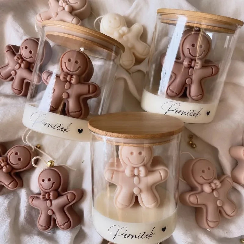 2pcs Christmas Gingerbread Man Cup Scented Candles Holiday Gifts Home Atmosphere Scented Candles Soybean Mixed Wax