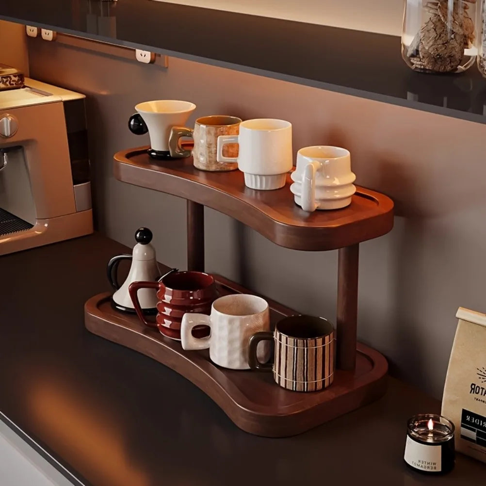 Vintage Wooden Cup Storage Shelf Perfume Cosmetics Shelf Living Room Storage Rack Multi Functional Storage Kitchen Organizers