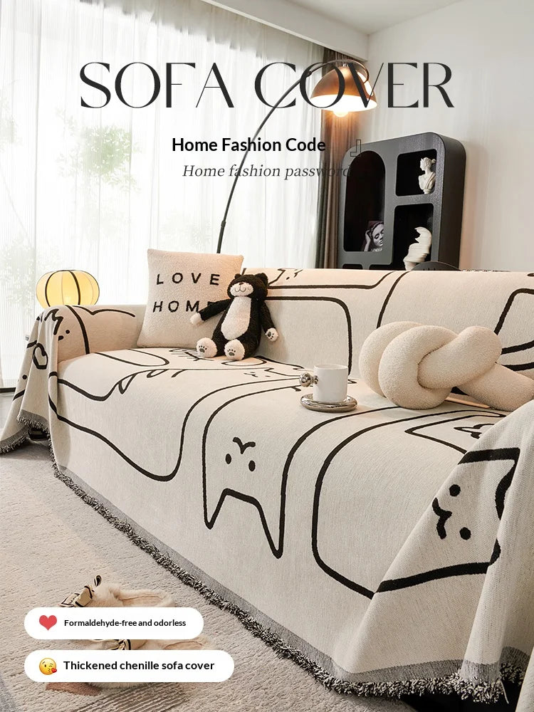 Home Living Room Sofas Covers Chenille Sofa Towel Cover Blanket Plush Double Sided Use 3 Seater And 2 Seater Furniture Cover