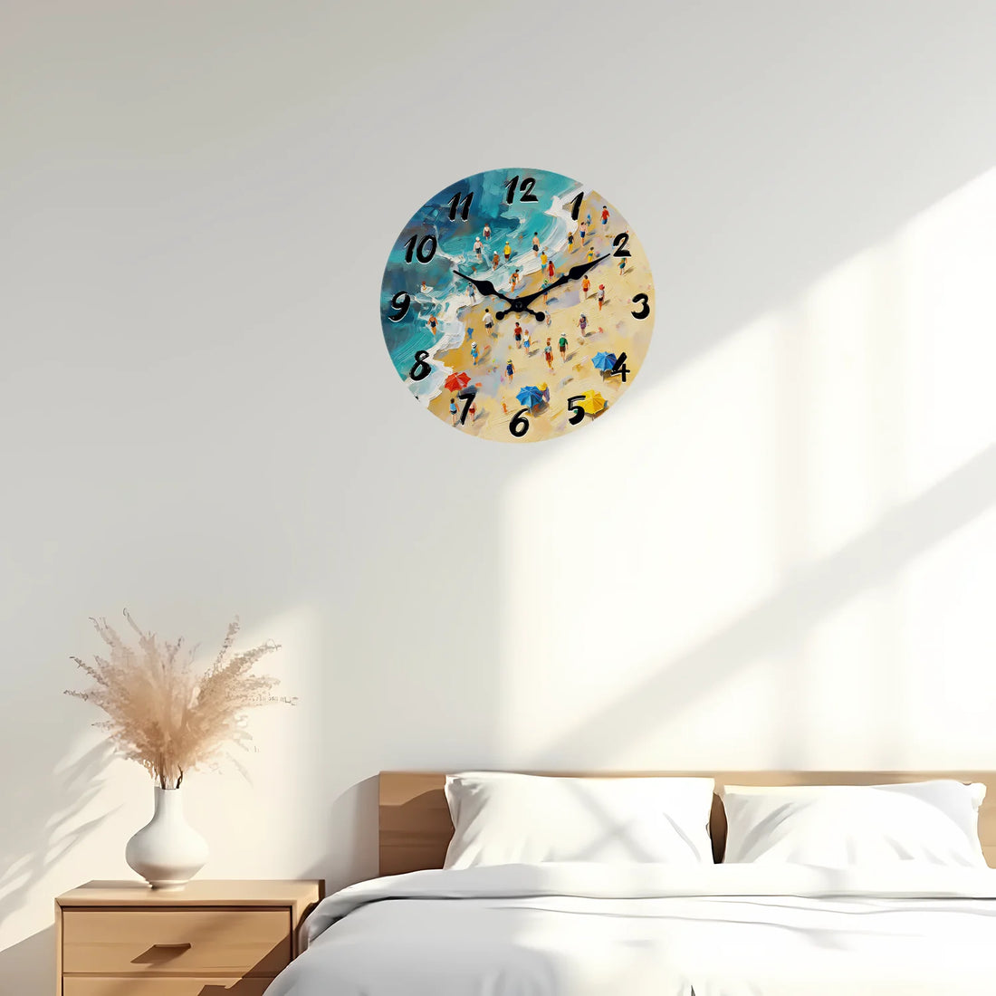 Beach-Themed Oil Painting Wooden Wall Clock, 10-16inch Silent Wall Clocks, Aa Battery Powered, Suitable for Living Room, Bedroom, Office, (Battery Not Included) Mother's Day, Easter, April Fool's Day