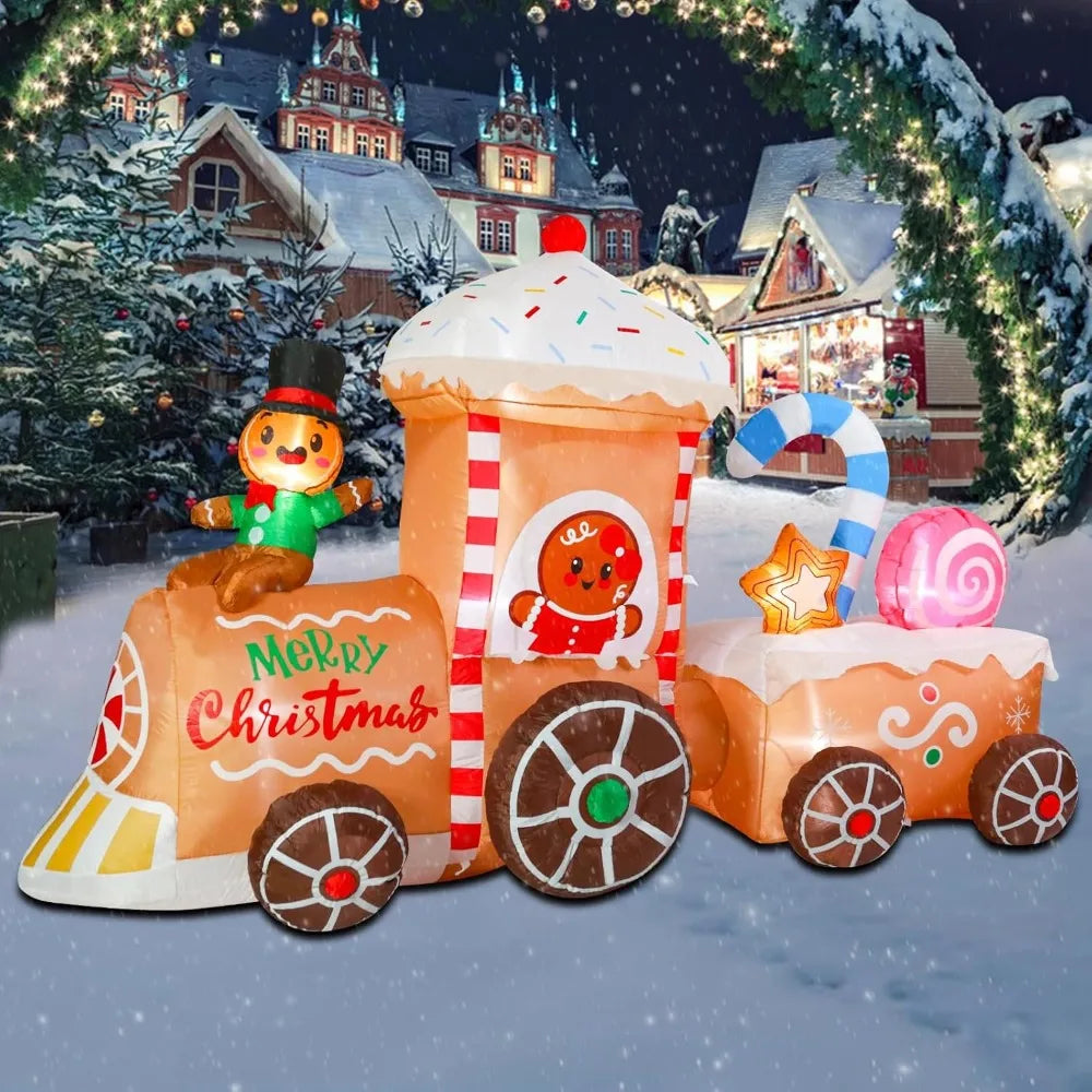 Christmas Inflatables Outdoor Decoration Inflatable Train with Gingerbread Candy Cane Giant Outdoor Indoor Blow Up LED Lighted U