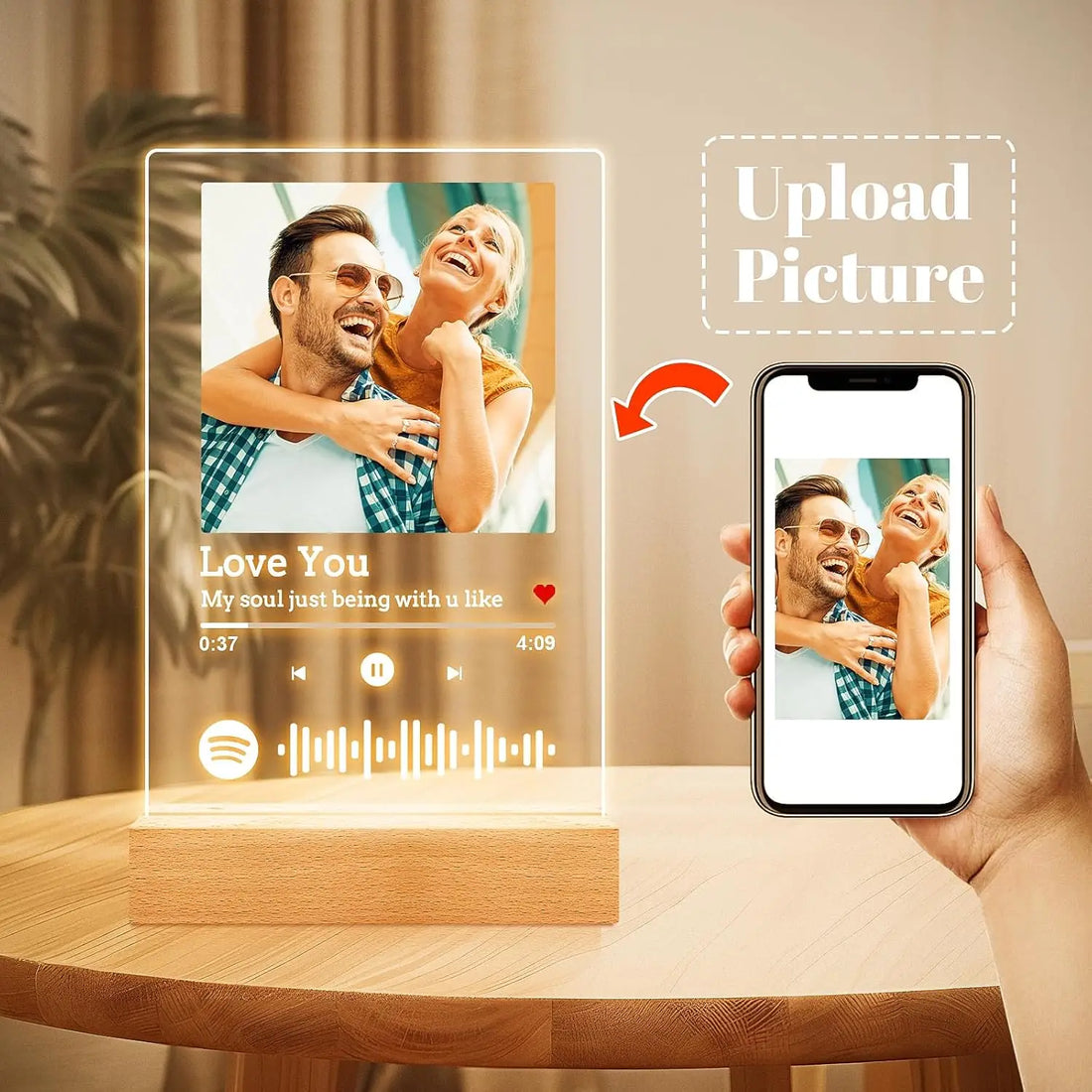 Personalized Spotify Music Plaque Custom Anniversary Couples Gifts Acrylic Plaque with Night Light Spotify Photos Birthday Gifts