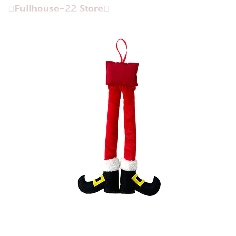 【MAX-22】1Pcs Christmas Striped Red Elf Leg Hanging Tree Ornament Christmas Elf Foot Clip Leg Decor Car Door Hanging Decoration