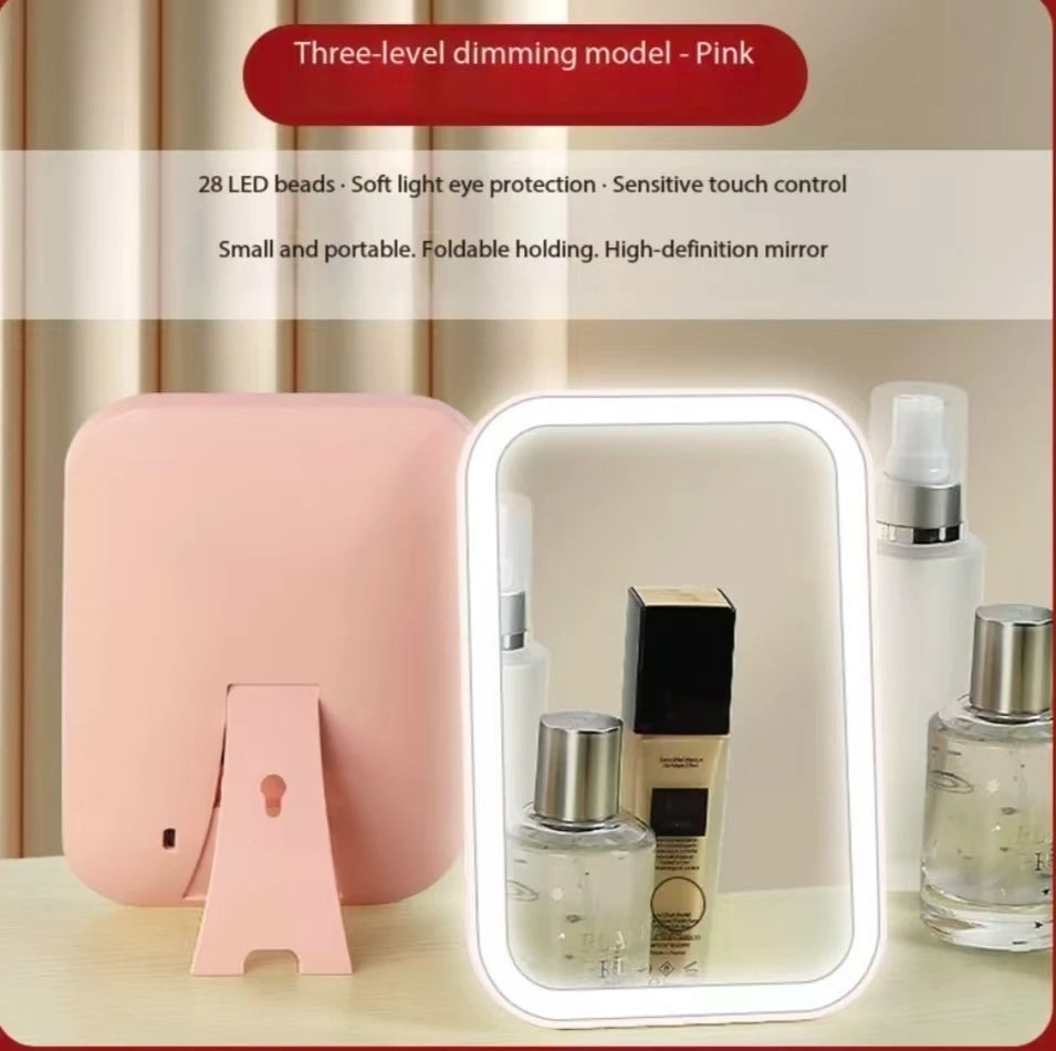 LED Touch Screen Makeup Mirror Folding Mirror Lighted Makeup Mirror 3 Colors Light Modes USB Rechargeable Cosmetic Mirror Tools