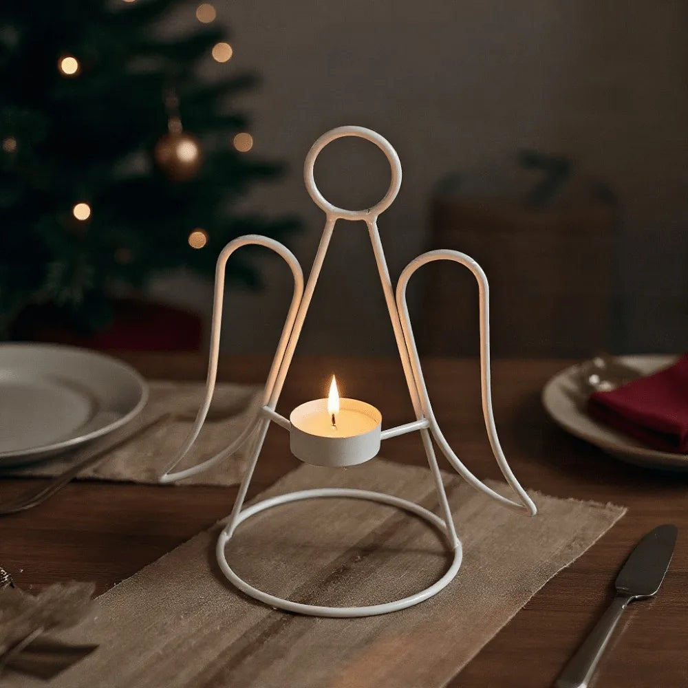 2pcs Ironwork Angel-Shaped Candle Holder Holiday Decorative Candlesticks for Candles StandChristmas Home Tabletop Ambiance Decor