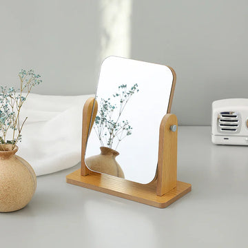 1PC Wooden Vanity Mirror Clear Personal Use Stand Angle Adjustable Makeup Base Desktop