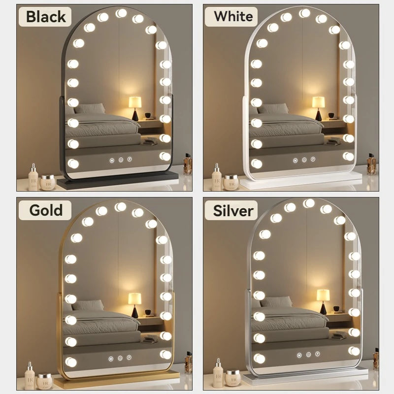 Large LED Desktop Makeup Mirror with Bulb, Smart Beauty Mirror, Rotatable Dressing Table Mirror