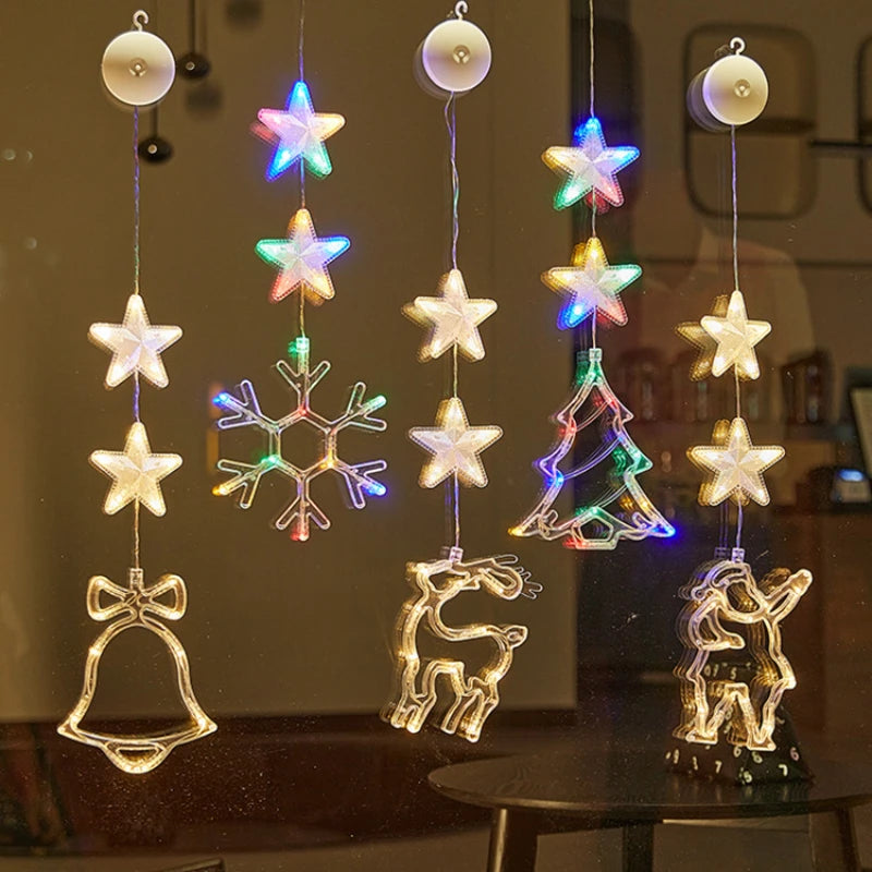 Christmas LED Suction Cup Lights Santa Claus Snowflake Elk Window Decoration Christmas Home Decoration New Year Lights Navidad