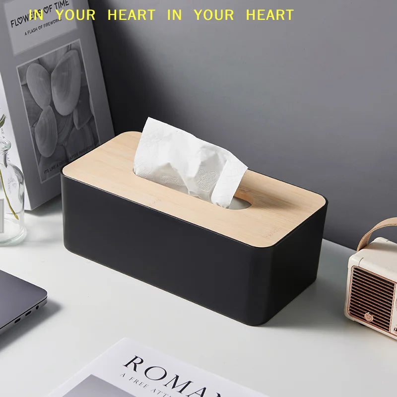 1pc Luxurious Bamboo Rectangular Tissue Box Cover - Waterproof, Elegant Holder For Disposable Paper Facial Tissues