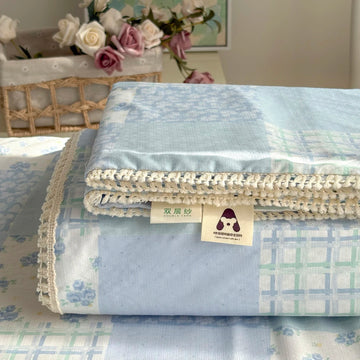 2026 Spring Summer Floral Print Double Gauze Bed Sheet with Fringe Lace Trim