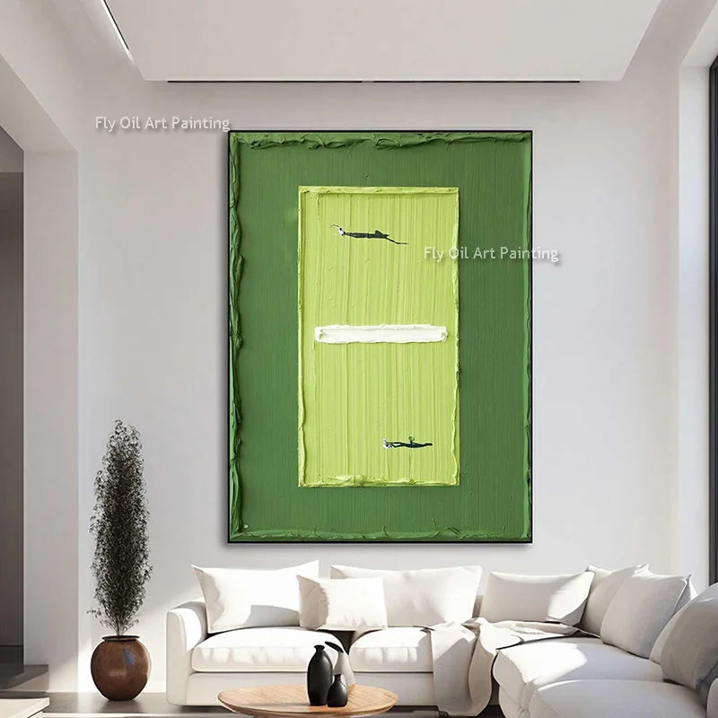 Light Green White Abstract Canvas Wall Art Simplism Artwork Hand Drawn New Orange Brown Oil Painting For Living Room Decor