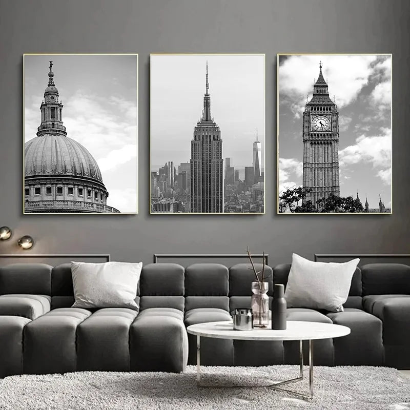 Black and White London Tower Bridge Rome New York Poster Prints Canvas Painting Wall Art HD Pictures for Living Room Home Decor