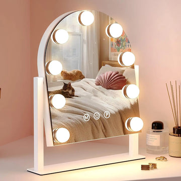 Lighted Vanity Makeup Mirror with Lights Touch Control 3 Color Lighting Detachable 15X Magnification for Bedroom 360°Rotation
