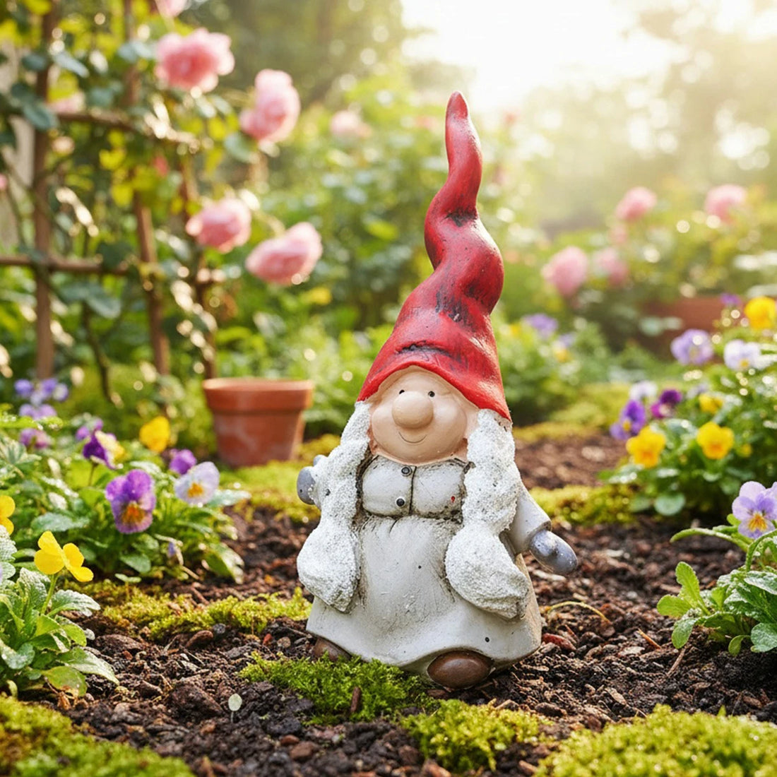 1PC, a cute statue of an old lady in a red hat, a hand-painted garden decorative handicraft made of resin