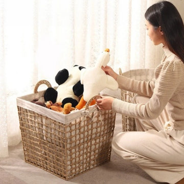 Dirty Laundry Basket Clothes Toy Organizers Bucket Woven Handles Rattan Large Storage Hamper Bathroom Trash Can Home Accessories