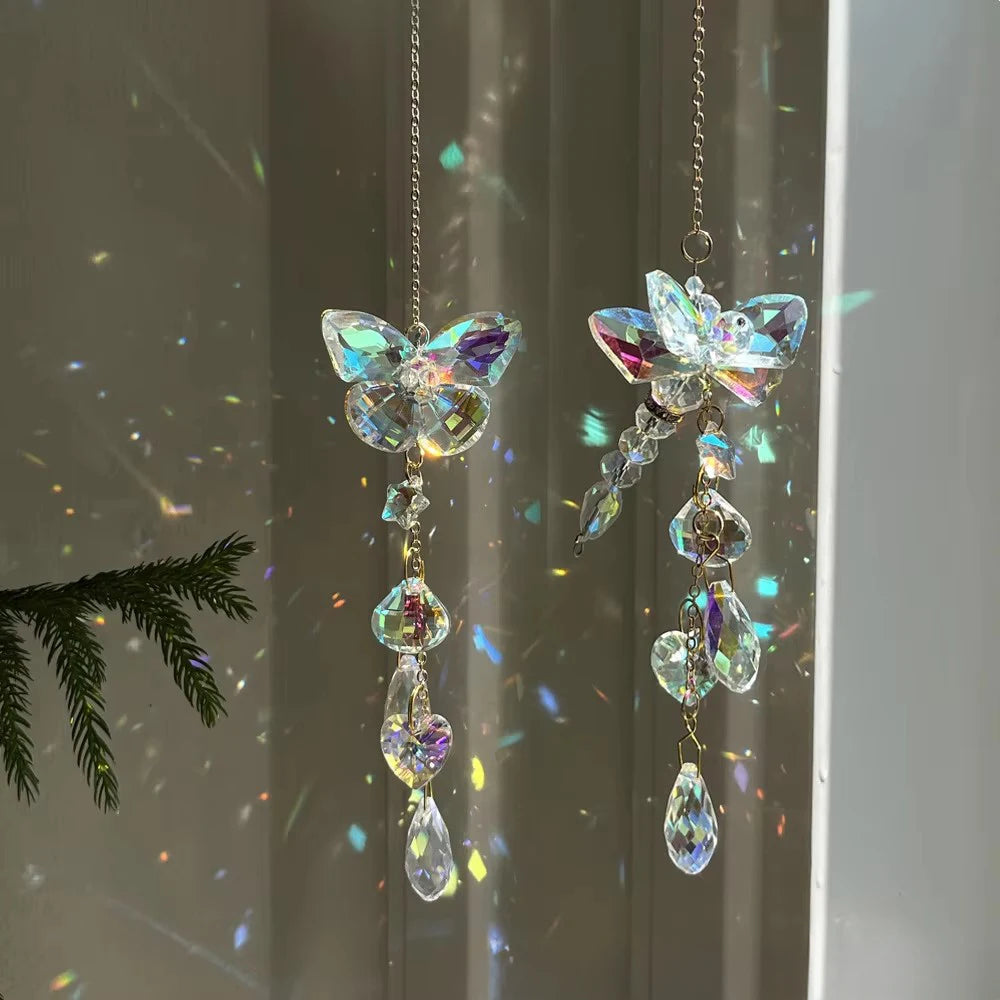 Garden decoration window hanging hand-woven butterfly dragonfly crystal sun catcher wind chime pendant