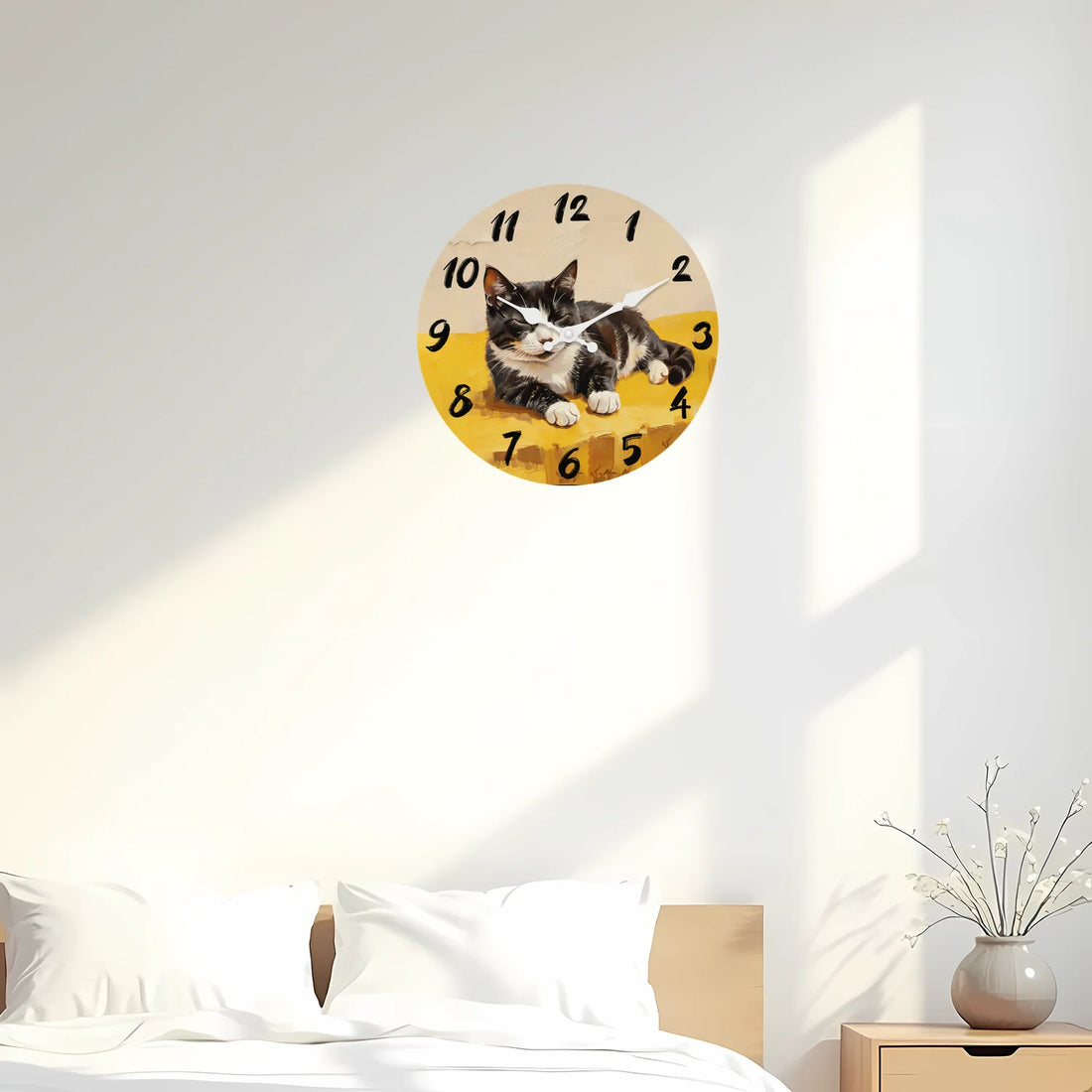 Cat Pattern Wooden Wall Clock, 10-16inch Silent Wall Clocks, Aa Battery Powered, Suitable for Living Room, Bedroom, Office, (Battery Not Included), Mother's Day, Easter, April Fool's Day