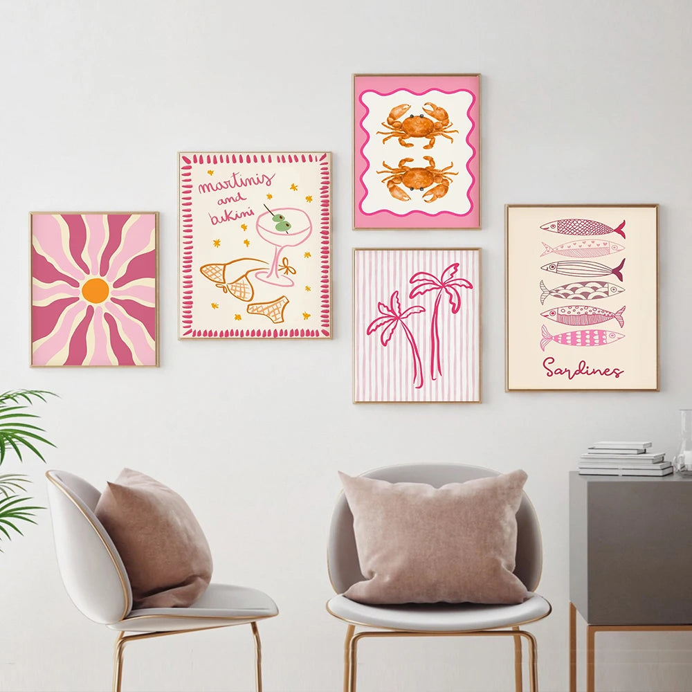 Colorful Shell Poster Set Prints Hot Pink Room Decor Dopamine Wall Art Canvas Painting Trendy Abstract Home Decoration Murals
