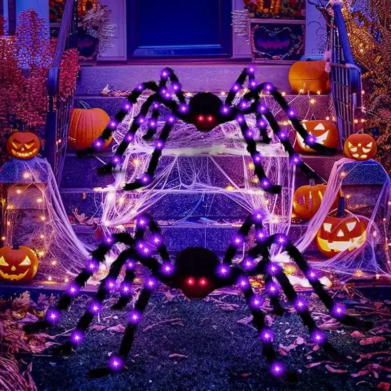 Glow in The Dark Spider Web Halloween Outdoor Decorations Fake Realistic Spider Lights Yard/garden Decor Day of The Dead Props
