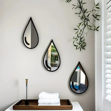 Creative BohoTeardrop Wall Mirror Set - Black Frame Minimalist Design, Ideal for Home Ornament/Creative Gift, Wall Mount