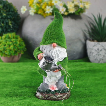 Solar Powered Garden Gnome Statue with LED Lights, Flocked Resin Figurine, Waterproof Outdoor Patio Lawn Yard Decor Lamp