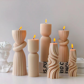Striped Cylinder Aroma Candle Silicone Mold DIY Pillar Plaster Resin Ornaments Mould Handmade Soy Wax Candles Making Supplies