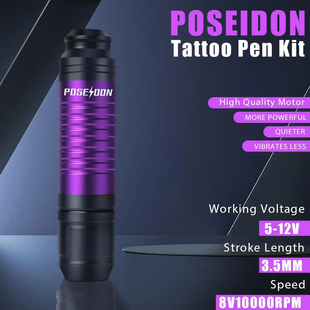 POSEIDON Tattoo Kit Purple Series Tattoo Machine Kit High Quality 20Pcs Tattoo Needles Wired Tattoo Power Supply Tattoo Pen Kit