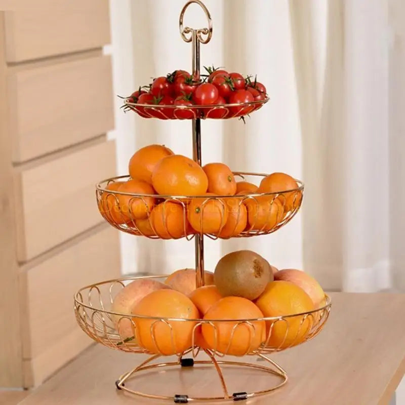 QX2E Wrought Iron Fruit Stand Holder Countertop Snacks Basket Storage for Kitchen