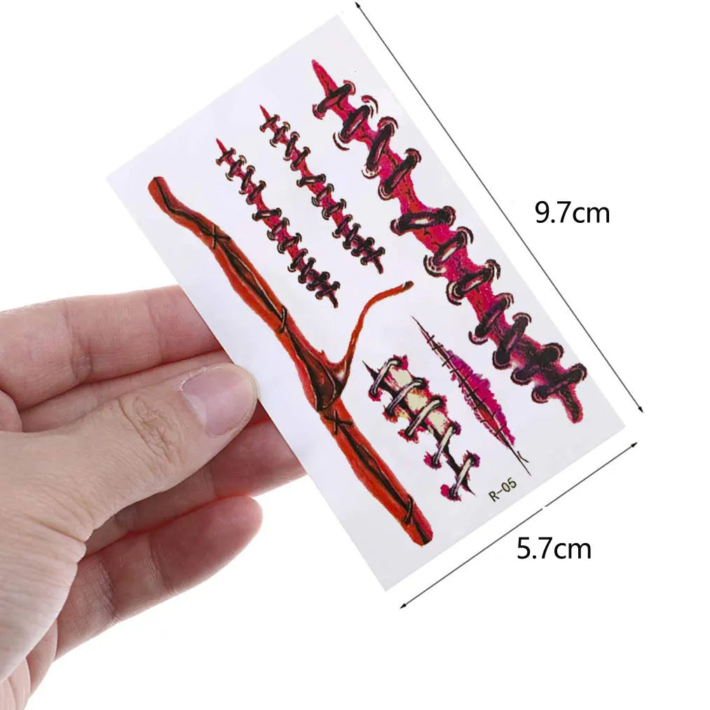 Halloween Scary Tattoo Sticker Makeup Decor Temporary Waterproof Stitched Bloody Wound Horror 3D Stickers Party DIY Decoration