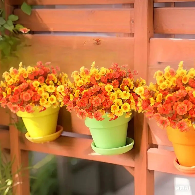 6 Bundles of Artificial Fall Flowers - Vibrant Orange and Yellow Fake Bouquets, Perfect for Thanksgiving, Halloween, Christmas, Easter, Hanukkah - Indoor/Outdoor Tabletop Decor, Maintenance-Free, Seasonal Home Decor |   Brigh