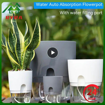 2/1PCS Transparent Double Layer Plastic Flower Pot Self Watering Indoor Golden Double Layer Self-watering Cotton Rope Flowerpot