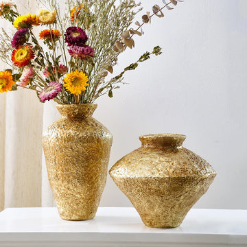1PC, a retro earthenware jar shaped decorative vase, an antique golden earthenware jar home decorative vase