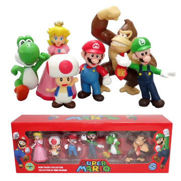2026 6pcs Super Mario Bros PVC Action Figure Toys Dolls Model Set Luigi Yoshi Donkey Kong MushroomFor Birthday Gifts ornament