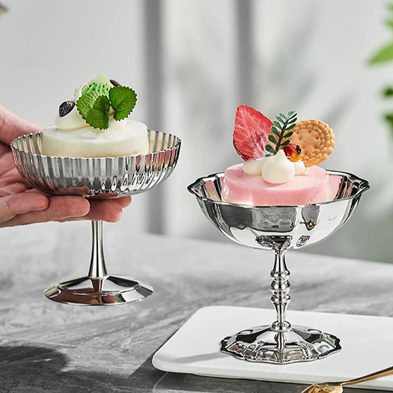 1Pcs Stainless Steel Ice Cream Cup, Pudding Dessert Bowl, High Base Dessert Cup, Fruit Salad Serving Dish, Cake Plate Snack Dish