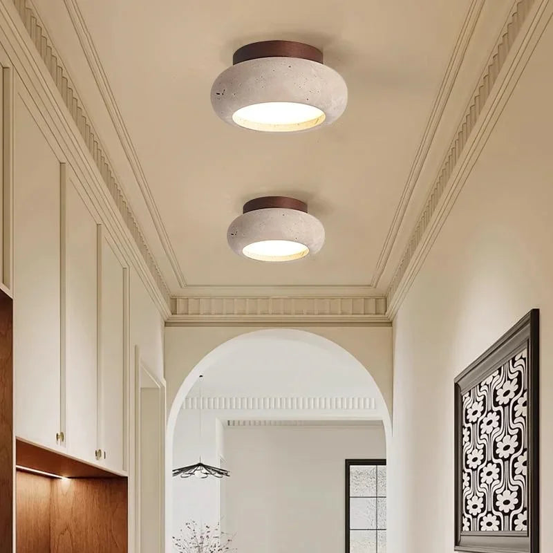 Nordic Modern Simple Ellipse Natural Yellow Travertine Ceiling Lamp Lamparas De Techo Wood Canopy LED Ceiling Light Fixture