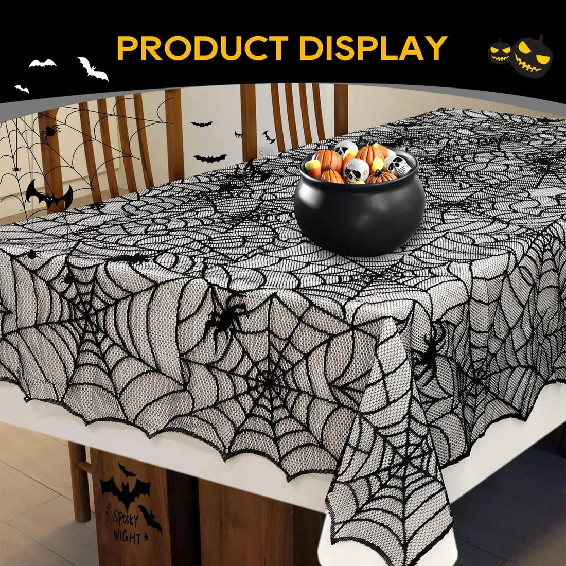 Halloween Decoration Lace Tablecloth Spider Web Placemats Table Cover Decor Horror Halloween Party Decoration Set Haunted House