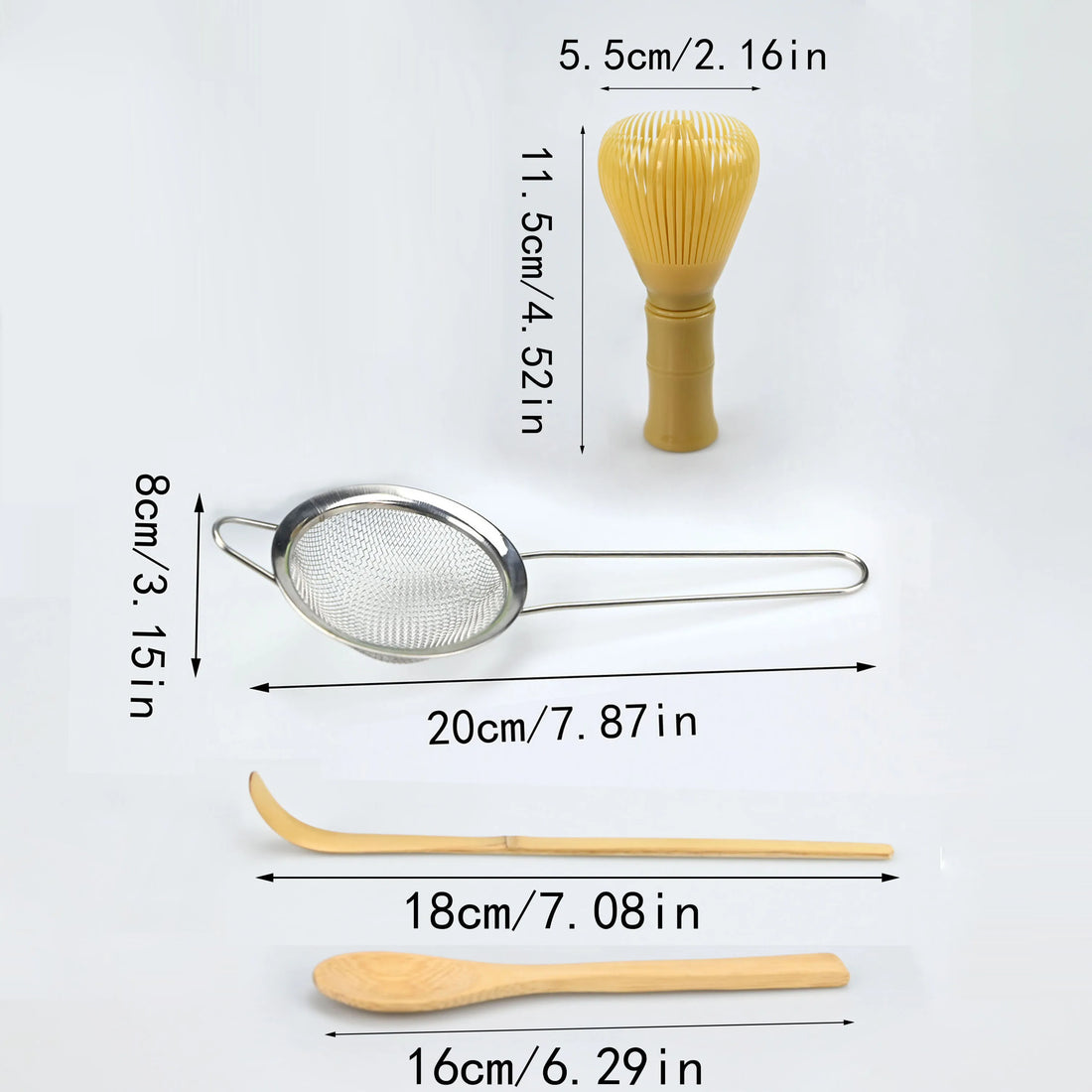 4pcs Matcha Whisk Set - Plastic Whisk, Tea Strainer, Scoop, Spoon, Sifter, Perfect Matcha Starter Kit for Matcha Tea Ceremony