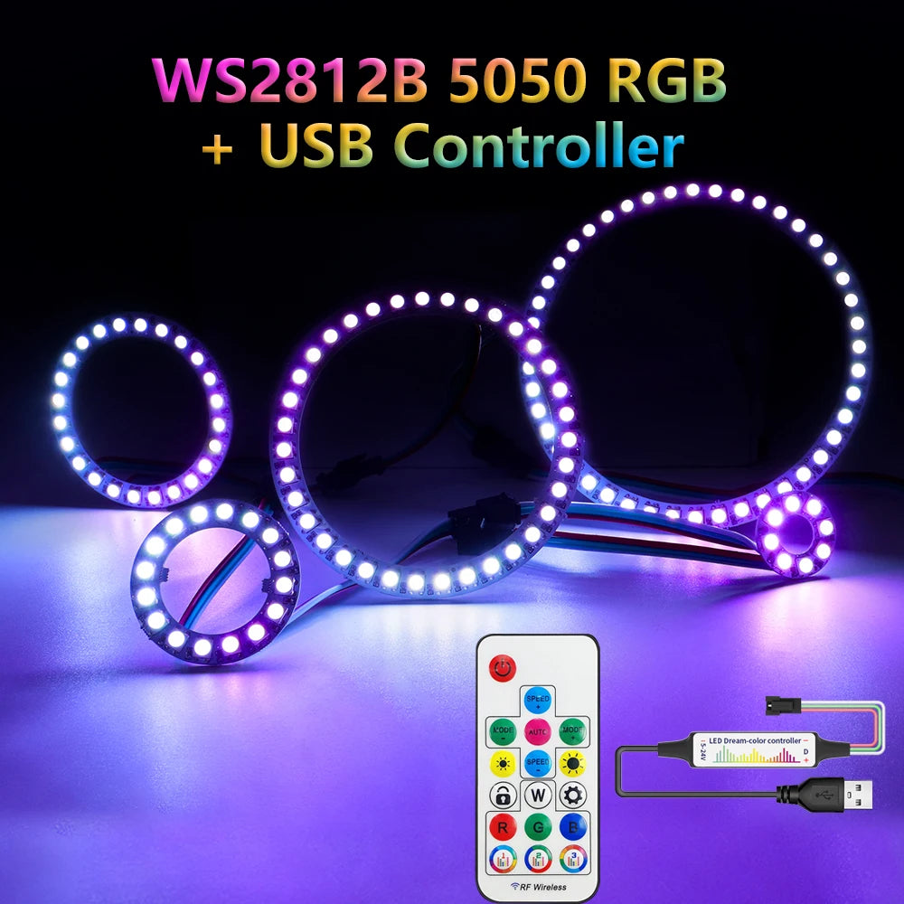 WS2812B USB Led Pixel Ring Light 8/16/24/35/45 SMD5050 RGB 17Keys RF Controller WS2812 AddressabIe Lighting For Home Decoration