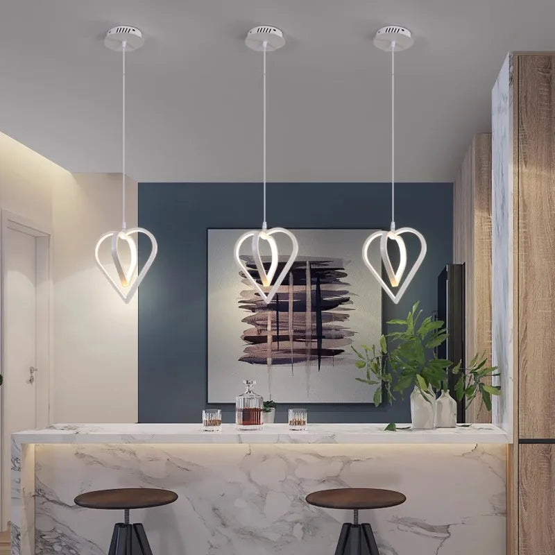 Modern Creative LED Pendant Lights Nordic Heart-shaped Bedroom Living Room Dining Table Bar Chandelier Light Decor Hanging Lamp
