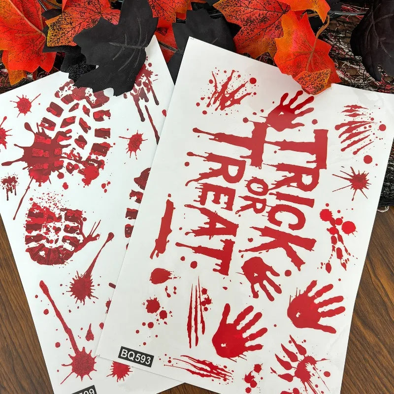 Halloween Decorations Window Stickers Reusable Bloody Handprint Footprint Horror Sticker Scary Realistic Tattoo Stickers Decors