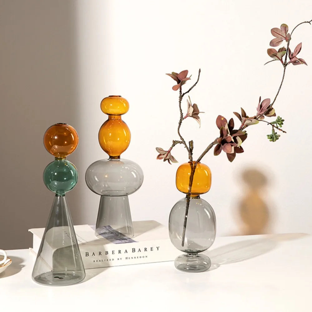 Minimalist Colored Glass Creative Double-layer Glass Transparent Vase Desktop Soft Decoration Hydroponics Vase Home Decoration