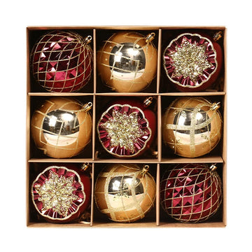 9pcs 10cm Painted Christmas Balls Set Cartoon Plastic Electroplated Hanging Balls DIY Elegant Merry Christmas Decor