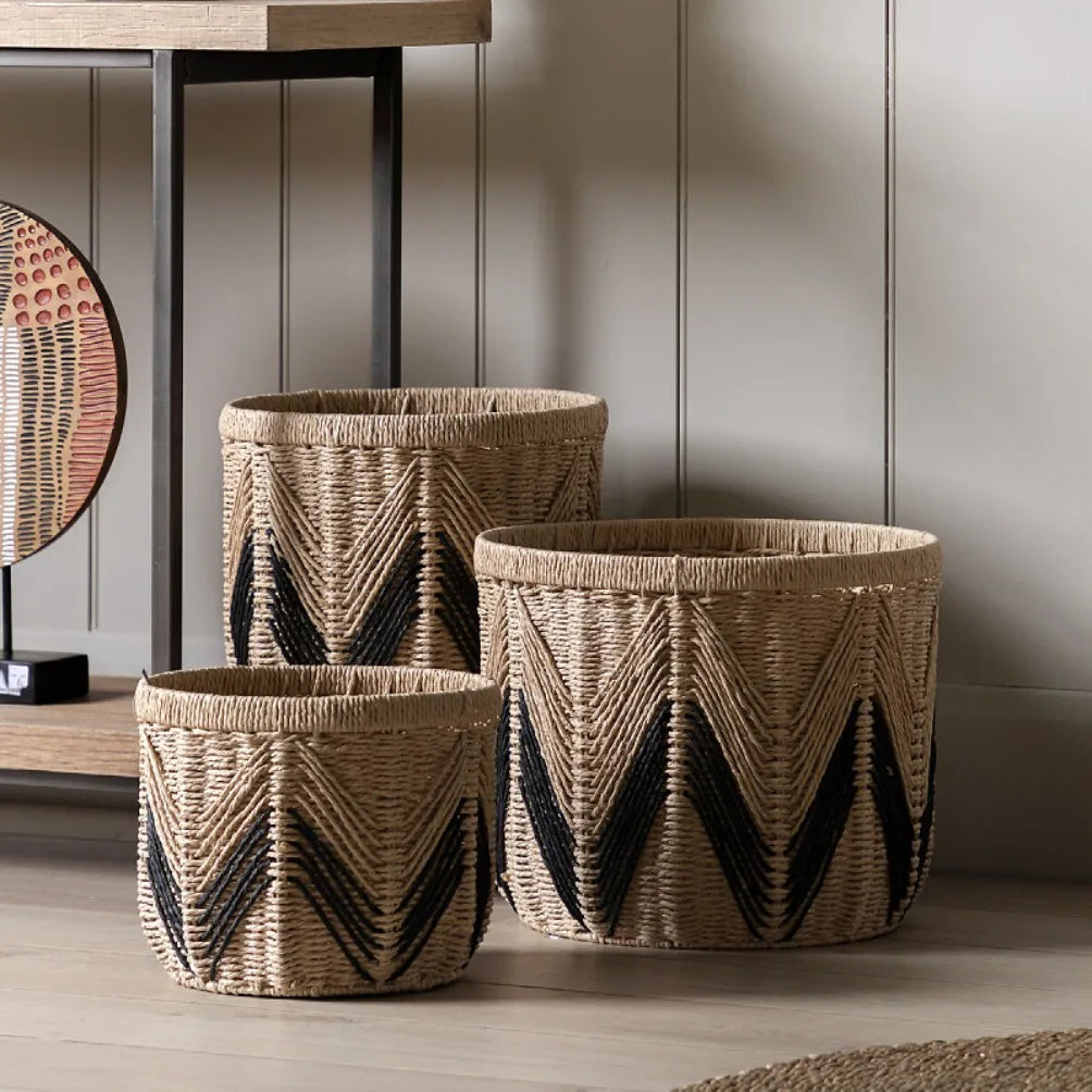 Handwoven Seagrass Storage Baskets Boho Decor Woven Basket Living Room Bathroom Multifunctional Storage for Blankets Toys Towels