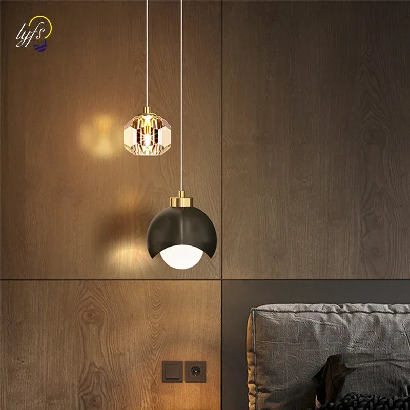 Modern LED Pendant Light for Bedroom Bedside Hanging Lamp Crystal Lustre Chandelier Dining Table Decoration Nordic Pendant Lamp