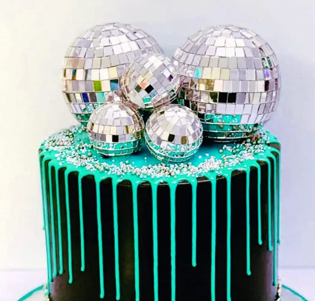 Mirror Ball Cake Decoration Silver Disco Balls Cake Topper Disco 80s Party Cupcake Toppers Wedding Birthday Christmas Supplies