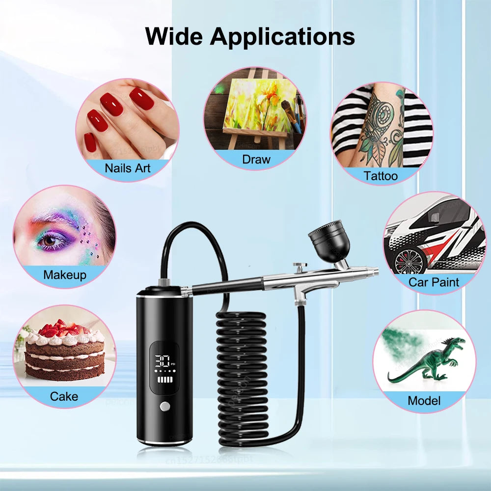 Airbrush with Compress for Nails Painting Tattoo Cake Crafts Portable Air brush Kit with Compress Cordless Mini Paint Spray Gun