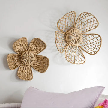 Nordic Woven Rattan Flower Wall Decor Ornaments Handmade Rattan Art Crafts Bohemia Pastoral Homestay Home Decor Photo Props Gift